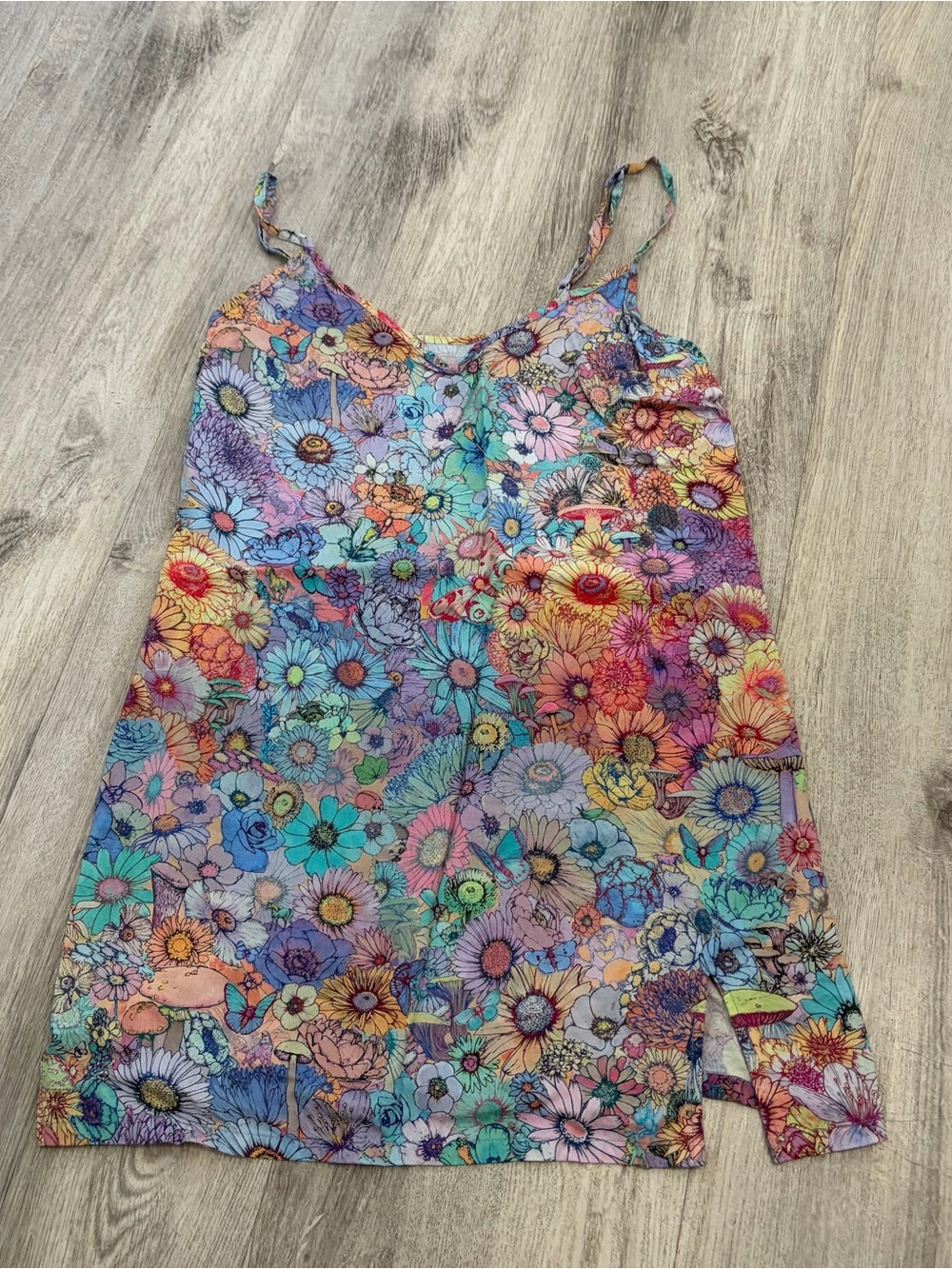 RVCA Sage Vaughn Floral Mini Dress Boho Mushroom Women's XS Colorful Festival